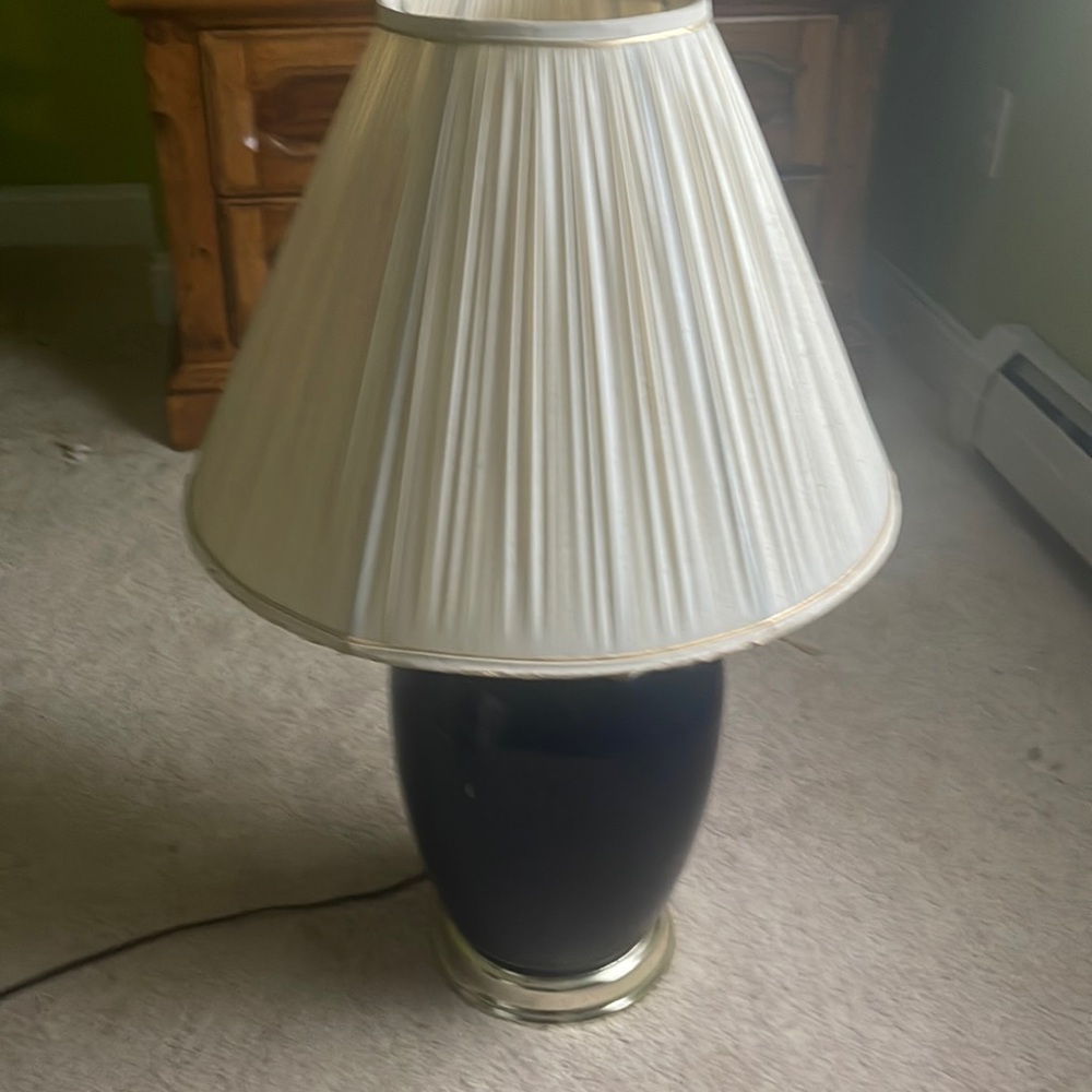 Large blue lamp with off white top